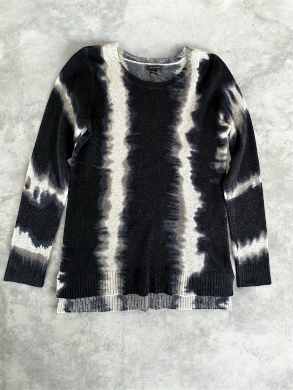 Only Mine Black Blue & Cream Tie-Dye Cashmere Crewneck Sweater S